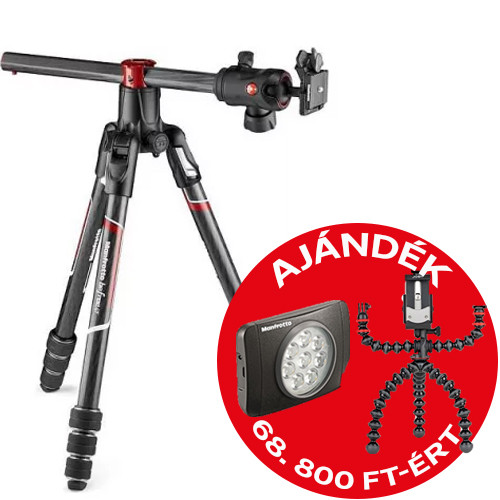 Manfrotto Befree GT XPRO Karbon állvány, tekerős lábzárral, elforgatható középoszloppal