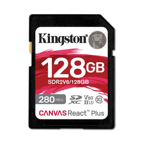 Kingston 128GB Canvas React Plus UHS-II 280R/100W U3 V60 SDXC memóriakártya